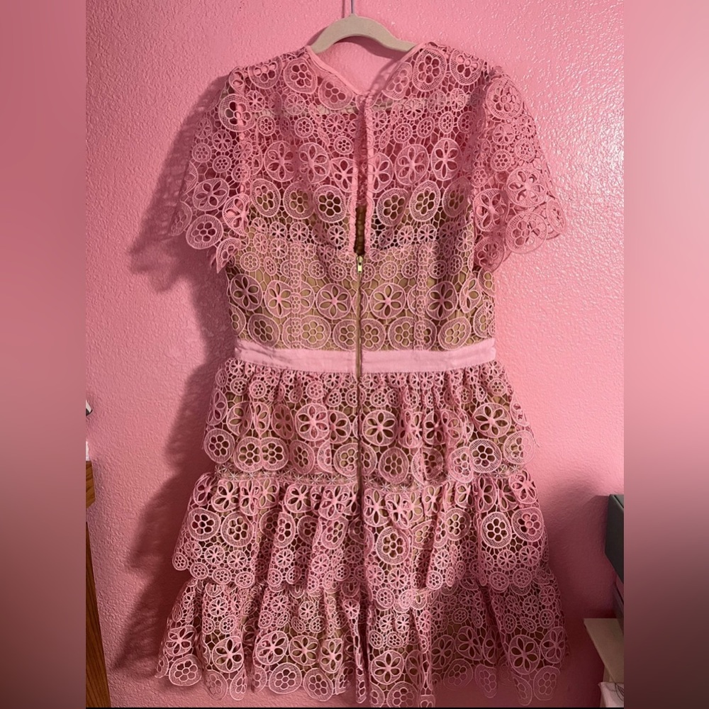 Self-Portrait Pink Floral Tiered Lace Mini Dress - Picture 5 of 7